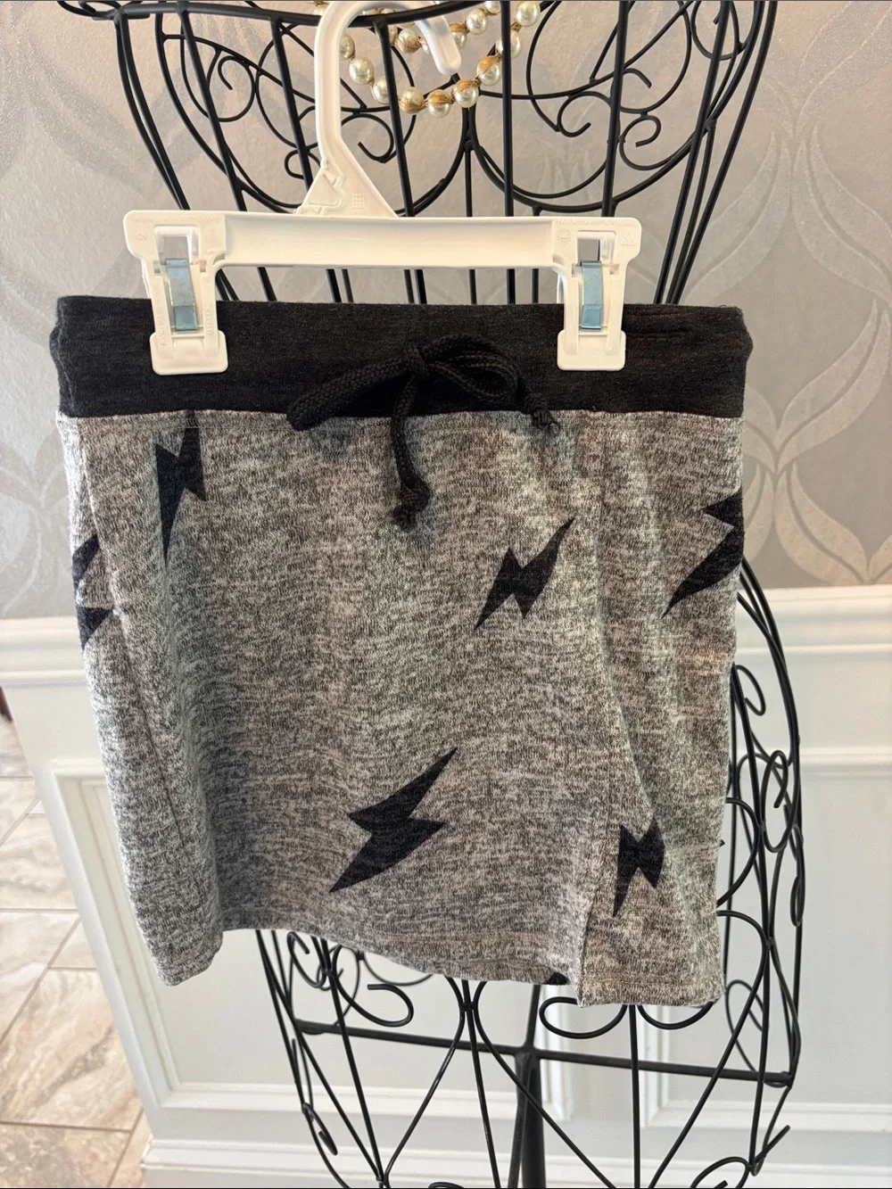 T2 Love Gray Knit Skirt with Black Lightning Motif